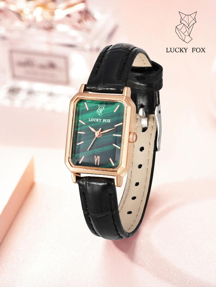 LUCKYFOX 復古正方形 PU 皮革石英女錶,極簡商務休閒風,多色百搭鋅合金錶殼,日常通勤女錶 - 黑色 - 查看 1