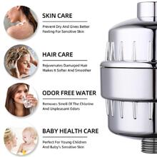 1 قطعة مرشح رأس الدش 18 مستوى مع فيتامين سي، ينظف بفعالية المياه العسرة ويحسن جودة المياه، يزيل الكلور والفلوريد والمعادن الثقيلة، مناسب لجميع رؤوس الدش، اكسسوارات حمام، أدوات حمام - فضي - مشاهدة 8