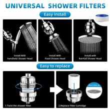 1 قطعة مرشح رأس الدش 18 مستوى مع فيتامين سي، ينظف بفعالية المياه العسرة ويحسن جودة المياه، يزيل الكلور والفلوريد والمعادن الثقيلة، مناسب لجميع رؤوس الدش، اكسسوارات حمام، أدوات حمام - فضي - مشاهدة 9