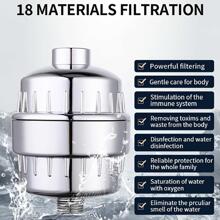 1 قطعة مرشح رأس الدش 18 مستوى مع فيتامين سي، ينظف بفعالية المياه العسرة ويحسن جودة المياه، يزيل الكلور والفلوريد والمعادن الثقيلة، مناسب لجميع رؤوس الدش، اكسسوارات حمام، أدوات حمام - فضي - مشاهدة 11