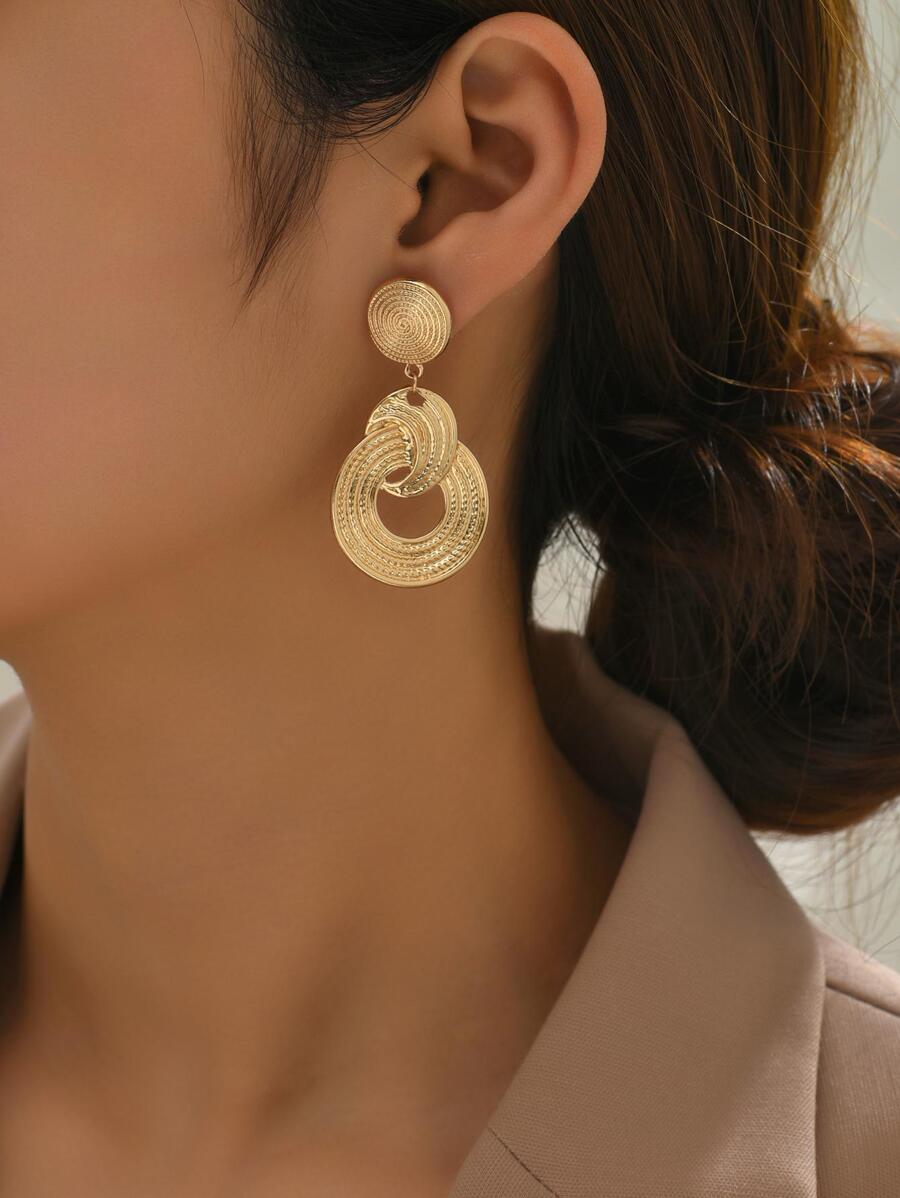 1 đôi bông tai hình học tối giản thời trang - Vàng - Xem 1