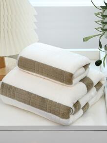 2入組/套綠色吸水和柔軟的毛巾帶方格圖案 - 綠色 - 查看 1