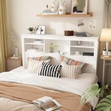 Queen Size Bookcase Headboard With A Hole For Passing Cords & Lights - White - View 1
