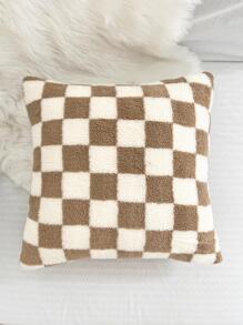 1pc Soft Plush Checkered Pillow Cover Without Filling