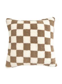 1pc Soft Plush Checkered Pillow Cover Without Filling