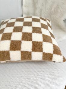 1pc Soft Plush Checkered Pillow Cover Without Filling