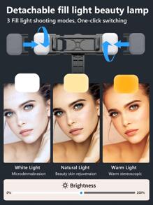 AXNEN 44.9英寸自拍杆，带加固三脚架 - 2个补光灯，可伸缩便携式手机三脚架，带遥控器，兼容 14 Pro Max/13/12/11、安卓智能手机，黑色，适合夏季度假、旅行、户外活动、直播