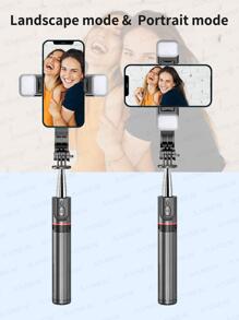 AXNEN 44.9英寸自拍杆，带加固三脚架 - 2个补光灯，可伸缩便携式手机三脚架，带遥控器，兼容 14 Pro Max/13/12/11、安卓智能手机，黑色，适合夏季度假、旅行、户外活动、直播