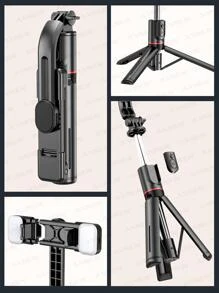 AXNEN 44.9英寸自拍杆，带加固三脚架 - 2个补光灯，可伸缩便携式手机三脚架，带遥控器，兼容 14 Pro Max/13/12/11、安卓智能手机，黑色，适合夏季度假、旅行、户外活动、直播