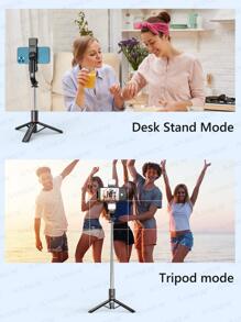 AXNEN 44.9英寸自拍杆，带加固三脚架 - 2个补光灯，可伸缩便携式手机三脚架，带遥控器，兼容 14 Pro Max/13/12/11、安卓智能手机，黑色，适合夏季度假、旅行、户外活动、直播