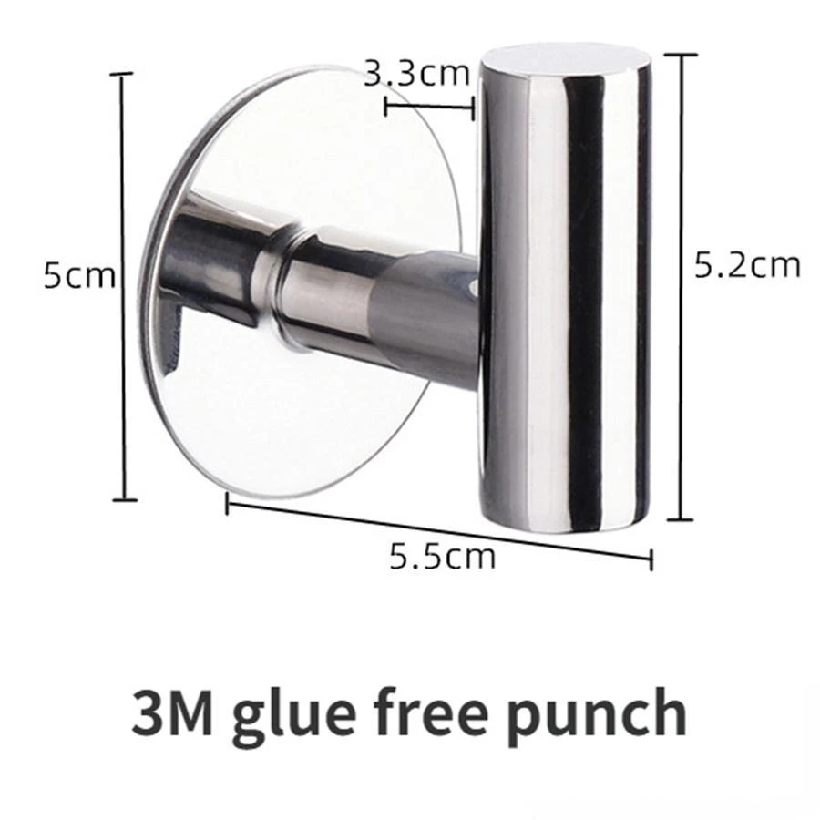MUZIHOK 2PCS Wall Hook Bright Stainless Steel Clothes Hanging Hooks Matte Black 3M Adhesive Key Robe Hanger Towel Holder for Bathroom Kitchen - Silver - View 1