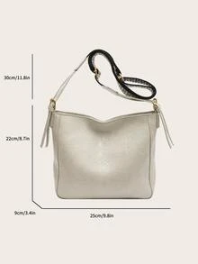 大容量時尚單肩包 - 白色 - 查看 3