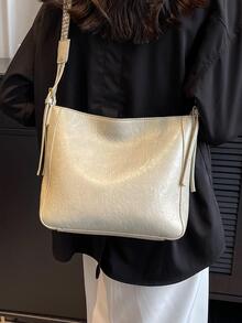 大容量時尚單肩包 - 白色 - 查看 5