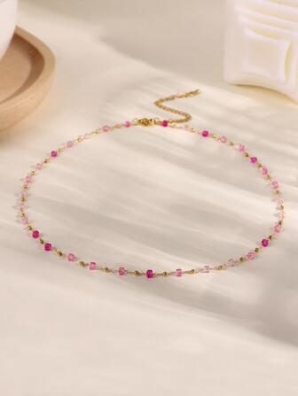 1入組簡約時尚方形人造水晶鏈項鍊，適合女士日常或生日配飾