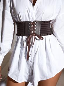 1入組歐美風格彈性帶腰皮帶 - 咖啡棕 - 查看 1