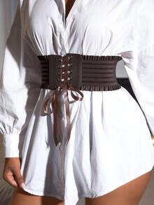 1入組歐美風格彈性帶腰皮帶 - 咖啡棕 - 查看 2