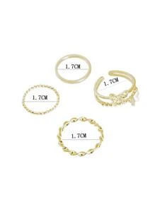 4 cái/bộ Vòng bít trang trí bằng đá & hình bướm - Vàng - Xem 3