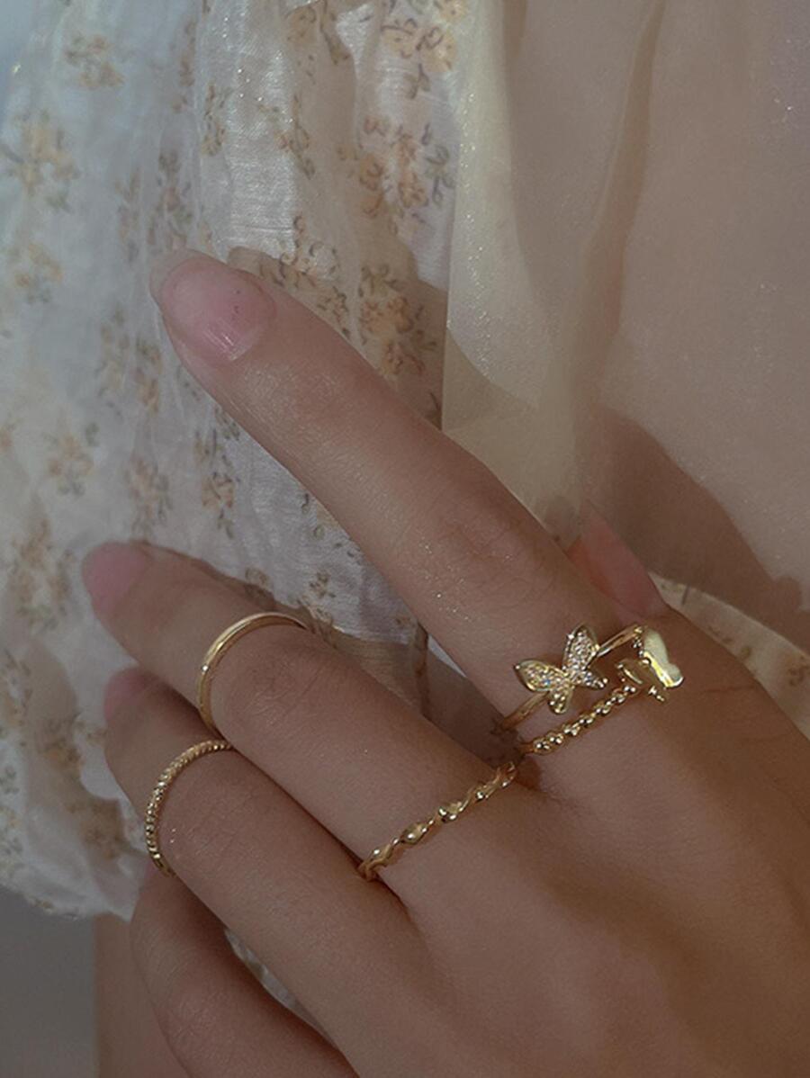 4 cái/bộ Vòng bít trang trí bằng đá & hình bướm - Vàng - Xem 1