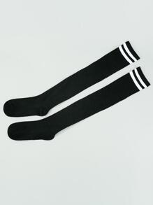 Chaussettes de compression de sport rayées pour sport d'extérieur - Noir - Voir 4