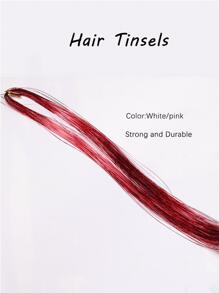 Hair Tinsel Strands Long Staight Hair Extensions Party Highlight Hair Pieces Sparkling Shiny Hair Extensions 1pc/Pack - Red - View 2