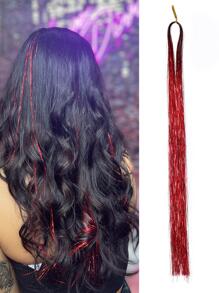 Hair Tinsel Strands Long Staight Hair Extensions Party Highlight Hair Pieces Sparkling Shiny Hair Extensions 1pc/Pack - Red - View 1