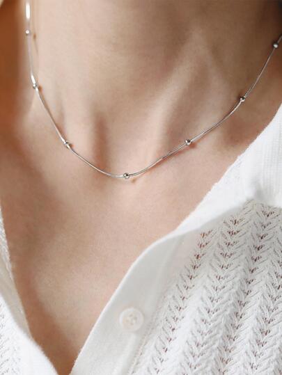 1pc Minimalist Versatile Stainless Steel Snake Bone Bead Necklace, Women Clavicle Chain, Daily Decoration