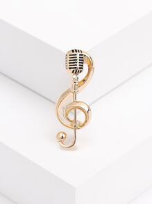 Microphone & Musical Note Design Brooch - Yellow Gold - View 8