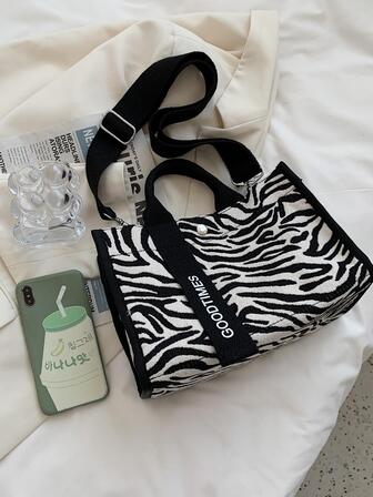 Bolso de mano grande con diseño de estampado de cebra simple, bolso de lona con estampado de cebra de moda, bolso bandolera casual para mujer, bolso de hombro, bolso, adecuado para mujeres, estudiantes universitarias, trabajo, negocios, viajes, salidas, útiles escolares, mochila escolar, bolso escolar, bolso de mano escolar, bolso de escuela