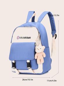 Girls Letter Embroidered Zipper Preppy Functional Backpack With Bag Charm - Blue - View 3