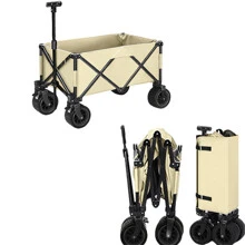 Collapsible Wagon Cart - Large Capacity Beach Wagon, 330lbs - Heavy Duty Folding Wagon with All-Terrain Wheels - Portable Outdoor Utility Wagon for Sports, Shopping, Camping, Garden - 米色 - 查看 1