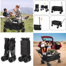 Collapsible Wagon Cart - Large Capacity Beach Wagon, 330lbs - Heavy Duty Folding Wagon with All-Terrain Wheels - Portable Outdoor Utility Wagon for Sports, Shopping, Camping, Garden - 黑色 - 查看 3