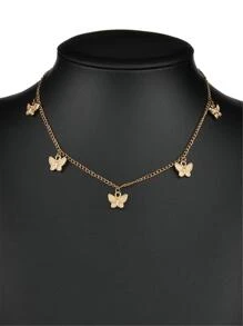1 vòng cổ mặt dây chuyền hình bướm bằng hợp kim đơn giản thời trang cho nữ - Vàng - Xem 1