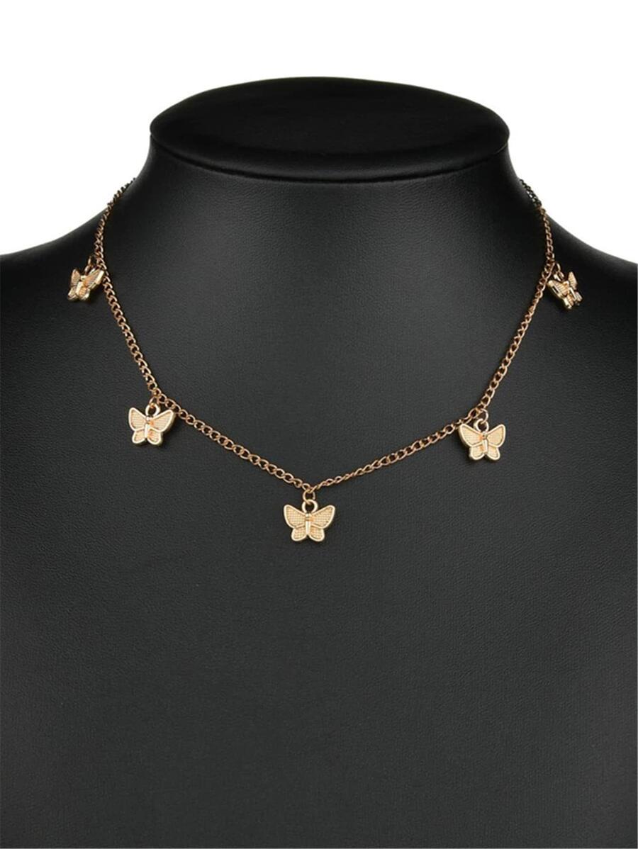 1 vòng cổ mặt dây chuyền hình bướm bằng hợp kim đơn giản thời trang cho nữ - Vàng - Xem 1