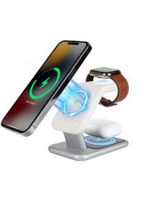 Magsafe 3合1 無線充電器，適用於蘋果14/13手錶、Airpods Pro3耳機和iPhone12充電座，具有磁性快速充電功能 - 白色 - 查看 1