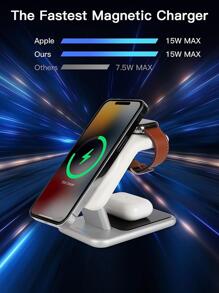 Magsafe 3合1 無線充電器，適用於蘋果14/13手錶、Airpods Pro3耳機和iPhone12充電座，具有磁性快速充電功能 - 白色 - 查看 3