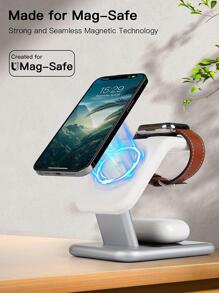 Magsafe 3合1 無線充電器，適用於蘋果14/13手錶、Airpods Pro3耳機和iPhone12充電座，具有磁性快速充電功能 - 白色 - 查看 7