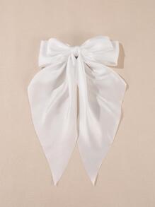 1pc White Color Elegant Vintage Plain Hair Bow Barrette With Ribbon Streamers, Suitable For Daily Use, Festival Gift, Party, Etc. Cute Valentine's Day Valentines Hair Clips Hair Claws Hair Slide Hair Barrettes, School Stuff, College, Bows, Hair Accessories - White - View 3