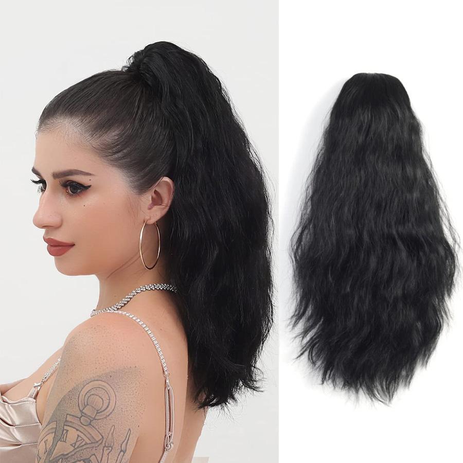 Medium Curly Ponytail Synthetic Hair Extension - Black - View 1