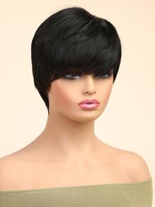 短髮自然黑色假髮帶劉海-適合和白人女性的日常時尚 - 黑色 - 查看 3