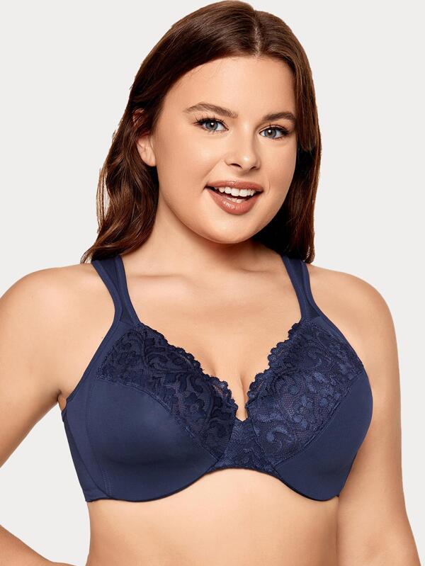 Plus Contrast Lace Comfort Strap Underwire Bra