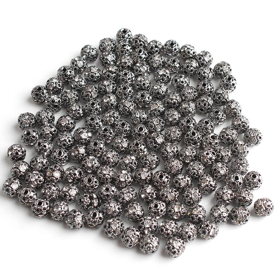 50入組/批金屬鍍水晶水鑽球8mm隔片散珠適用於珠寶製作DIY手環DIY - 槍黑色 - 查看 1