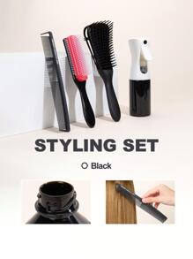 造型套裝、順髮梳、八爪梳、高頻細霧噴霧瓶、消毒噴霧瓶、分裝瓶、美髮按壓噴霧瓶、4件黑色