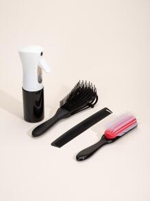 造型套裝、順髮梳、八爪梳、高頻細霧噴霧瓶、消毒噴霧瓶、分裝瓶、美髮按壓噴霧瓶、4件黑色