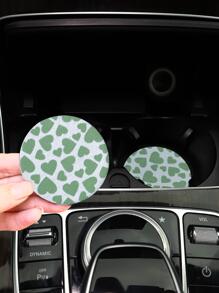 2入組愛心圖案防滑汽車杯墊 - 綠色 - 查看 1