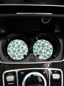 2入組愛心圖案防滑汽車杯墊 - 綠色 - 查看 2