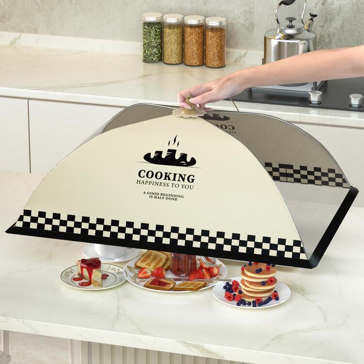 1 cái Bìa Thực Phẩm Họa Tiết Kẻ Sọc & Chữ Cái - Đen và trắng - Xem 3