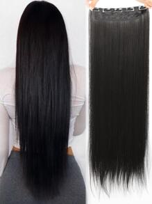 Tóc giả tổng hợp dài thêm thẳng kẹp trong một mảnh tóc giả tổng hợp cho phụ nữ 5 kẹp tóc giả tự nhiên cho phụ nữ sợi chịu nhiệt - màu đen - Xem 1
