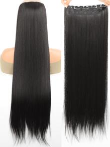Tóc giả tổng hợp dài thêm thẳng kẹp trong một mảnh tóc giả tổng hợp cho phụ nữ 5 kẹp tóc giả tự nhiên cho phụ nữ sợi chịu nhiệt - màu đen - Xem 4