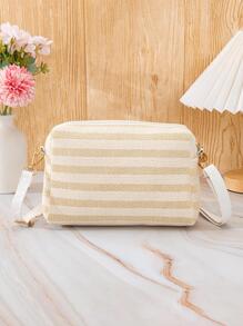 Bolsa de mimbre mini con patrón de rayas de moda - Multicolor - Ver 4
