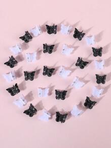 30入組女孩隨機色蝴蝶設計時尚髮爪適用於頭髮裝飾用品 - 黑與白 - 查看 5